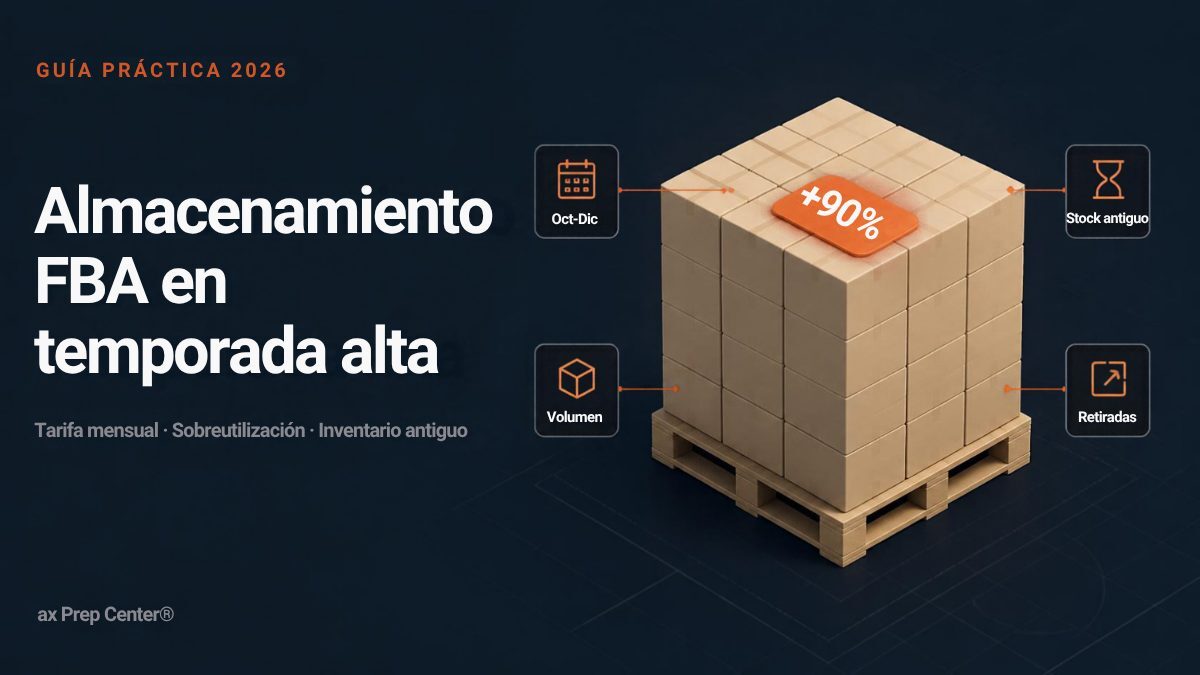 Tarifa de almacenamiento Amazon FBA en temporada alta: palet con cajas y subida del 90 % de octubre a diciembre